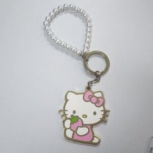 Loungefly Sanrio Hello Kitty Keychain Pink Strawberry Pearls Gold